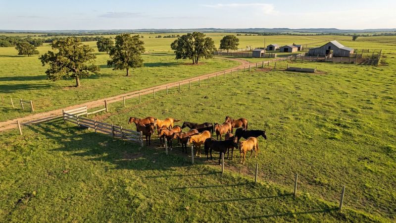 A herd of horses stands together in an expansive pasture, part of the restorative equine therapy program at the rehab.