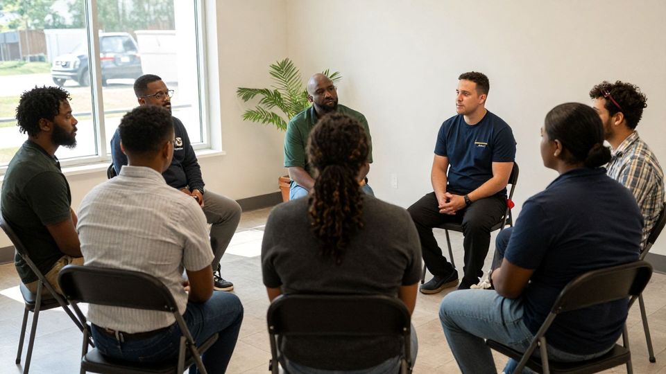 A family counseling session highlights the importance of family involvement during the addiction recovery process.