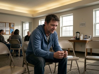 A man struggling with addiction shows his readiness to get professional help while arriving at the rehab center.